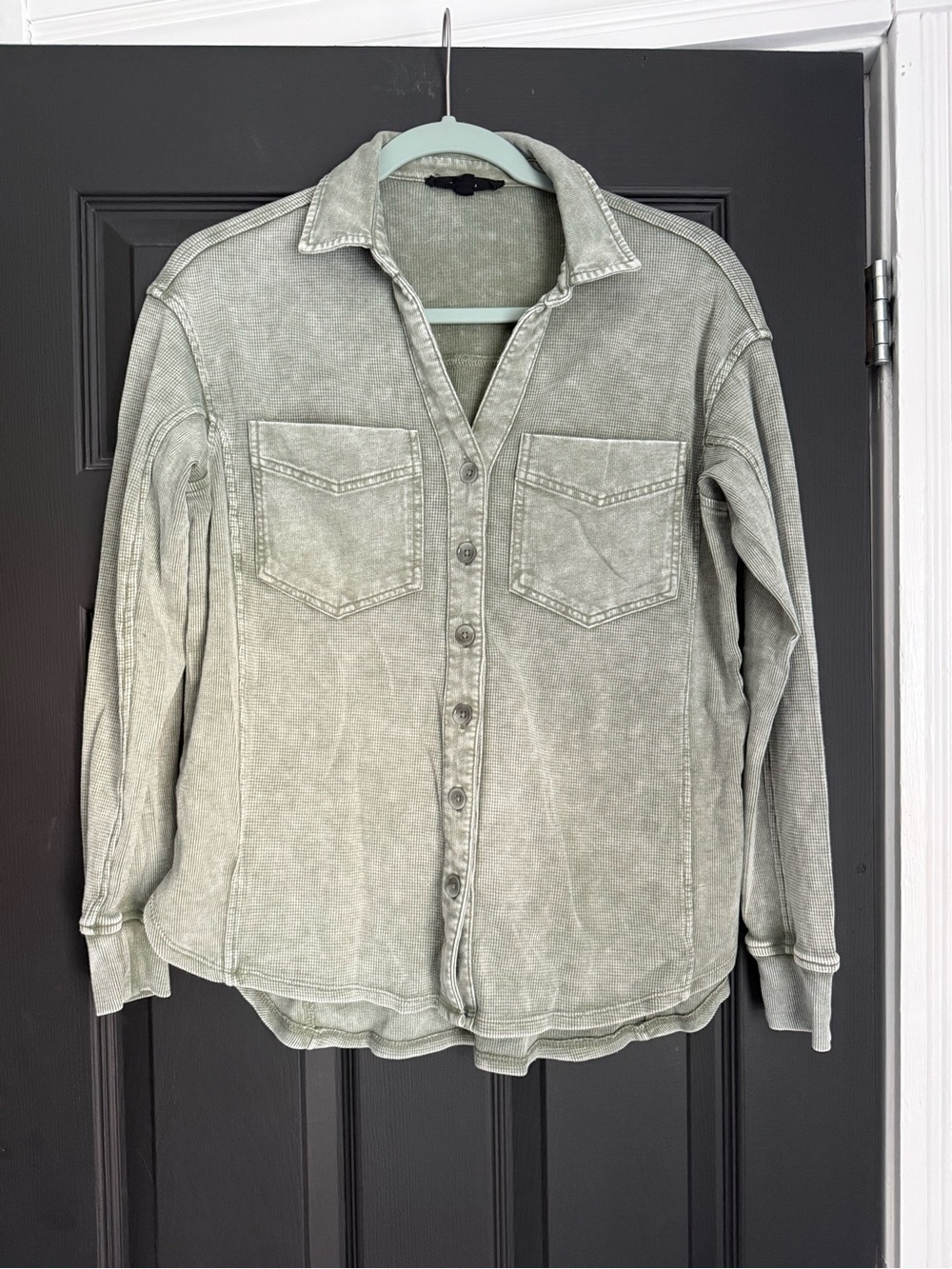 Jane and Delancey Washed Sage Green Casual Button-Down Shirt